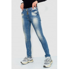 Джинсы женские с потертостями, цвет синий, 244RS03