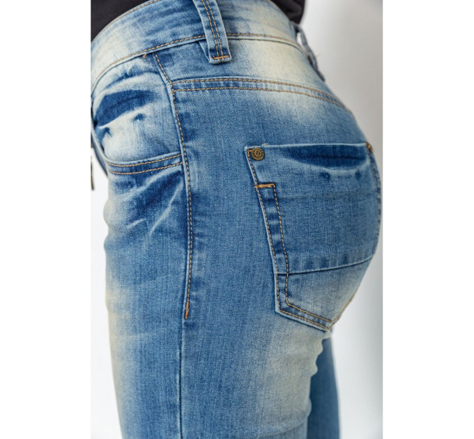 Джинсы женские с потертостями, цвет синий, 244RS03