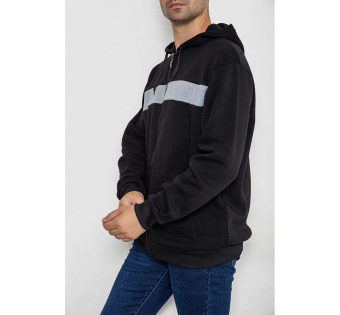 Кофта мужская на флисе с капюшоном, цвет черный, 244R2559