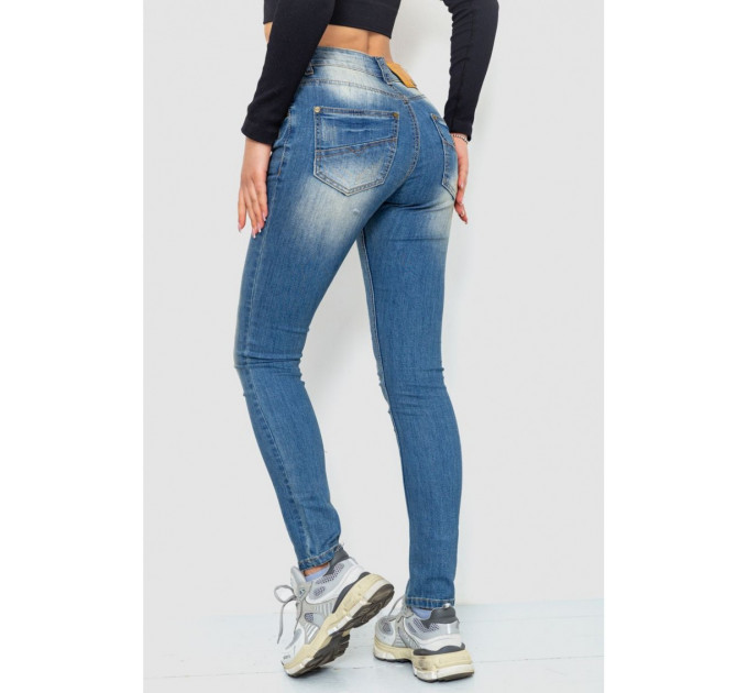 Джинсы женские с потертостями, цвет синий, 244RS04