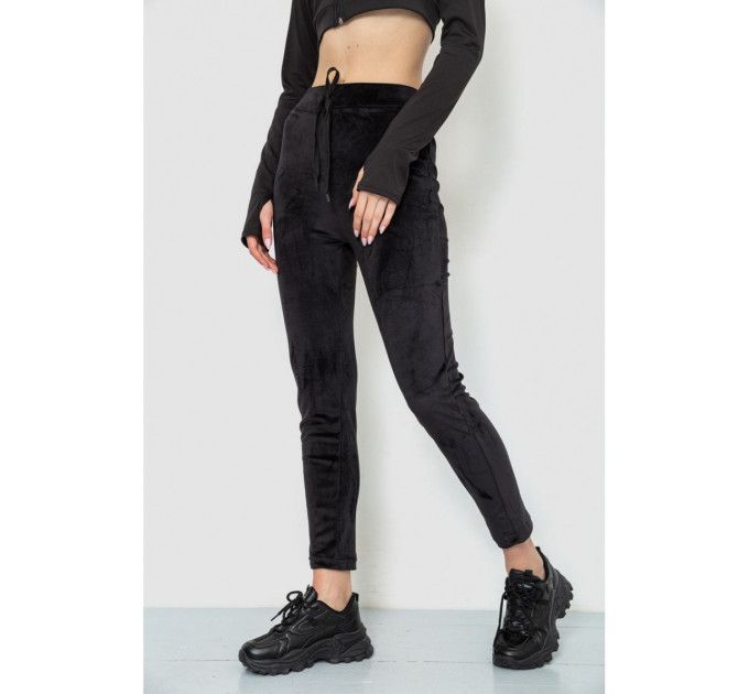 Спорт брюки женские велюровые, цвет черный, 244R5569