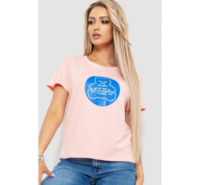 Женская футболка с принтом -уценка, цвет розовый, 221R3009-U-26