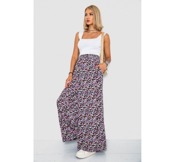 Брюки женские с цветочным принтом 102R330-3, цвет Черно-розовый