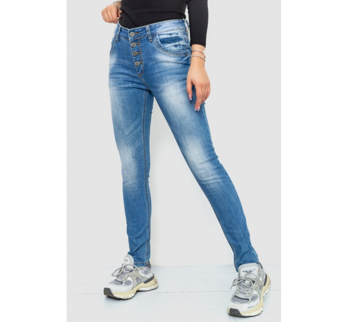 Джинсы женские с потертостями, цвет синий, 244RS01