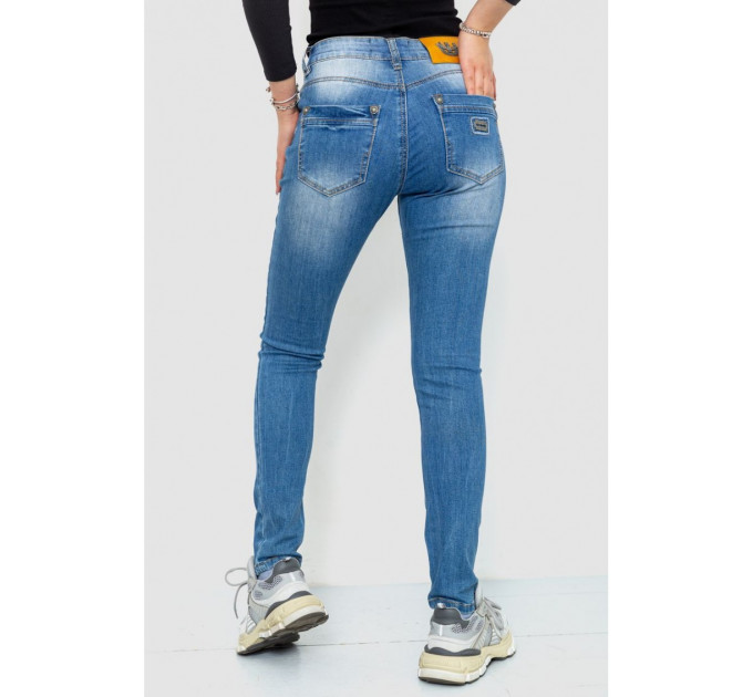 Джинсы женские с потертостями, цвет синий, 244RS01