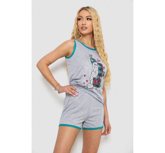 Женская пижама с принтом, цвет серо-бирюзовый, 238RB40