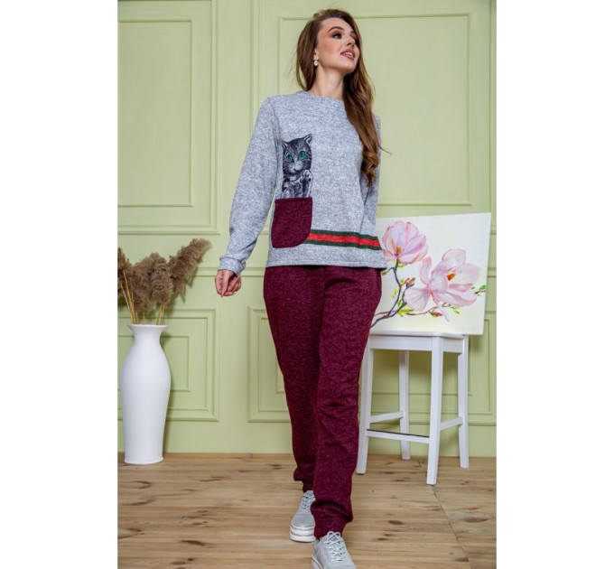 Ангоровый женский костюм, серо-бордового цвета, 172R1228.