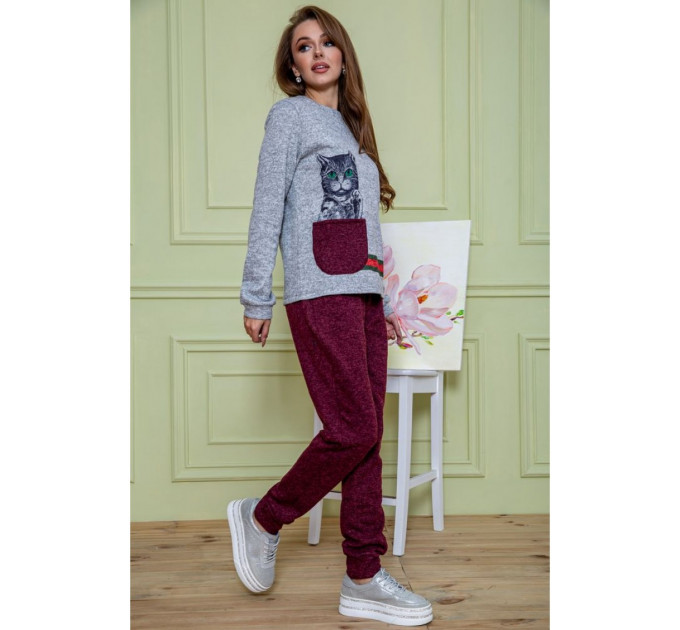 Ангоровый женский костюм, серо-бордового цвета, 172R1228.