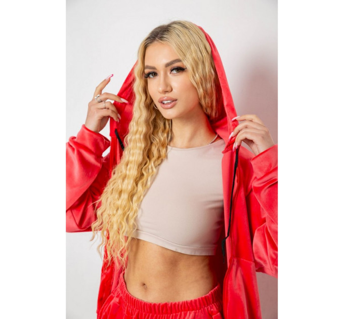 Спортивный костюм женский велюровый, цвет коралловый, 238R107-2