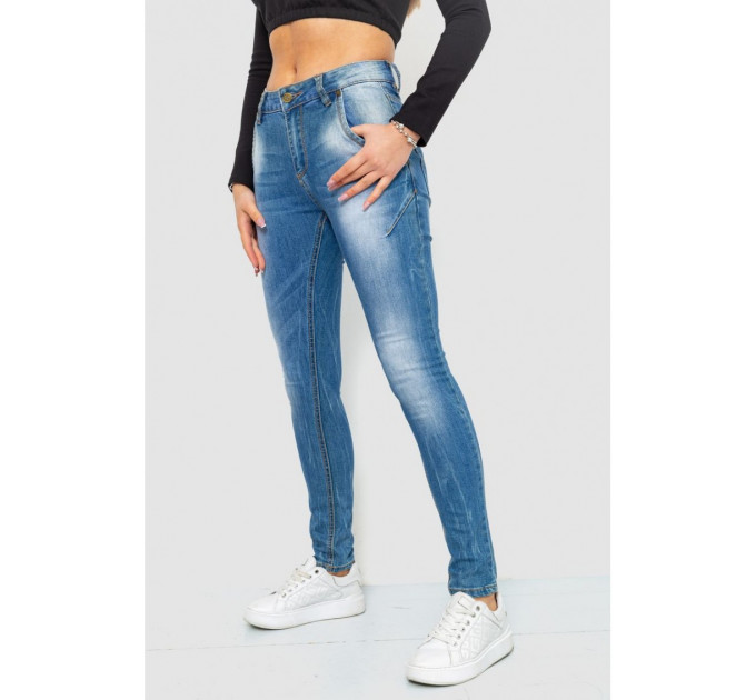 Джинсы женские с потертостями, цвет синий, 244RS07