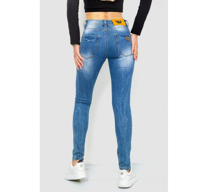 Джинсы женские с потертостями, цвет синий, 244RS07
