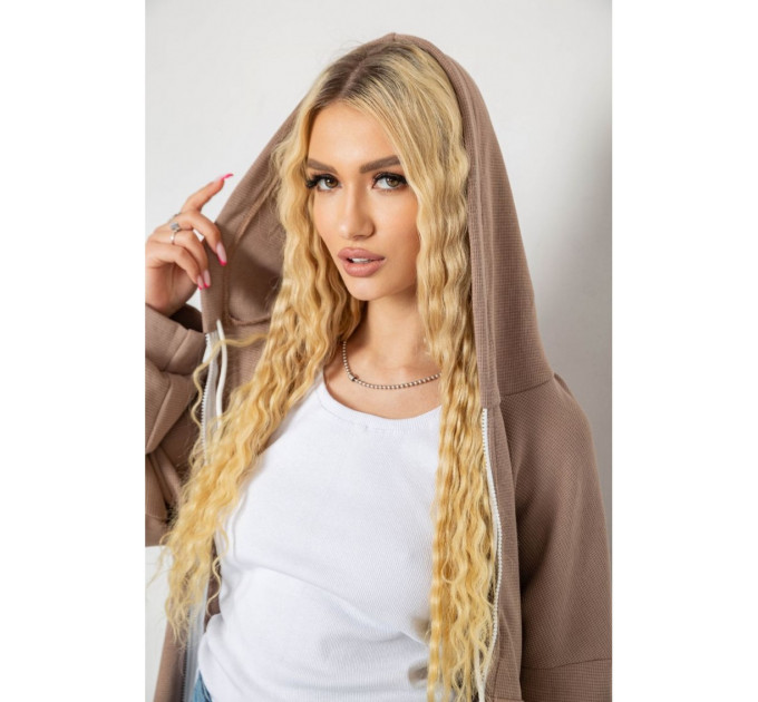 Женская кофта на молнии с капюшоном, цвет бежевый, 238R104