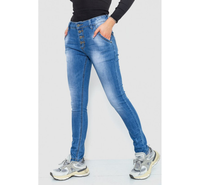 Джинсы женские с потертостями, цвет синий, 244RS08