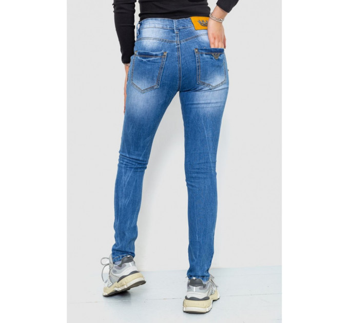 Джинсы женские с потертостями, цвет синий, 244RS08