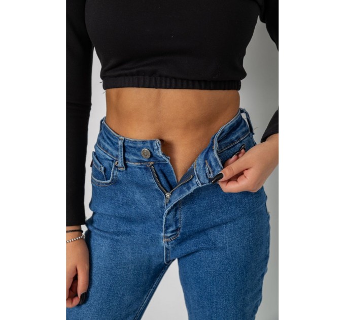 Джинси жіночі Mom-fit стрейч, колір синій, 244R1134