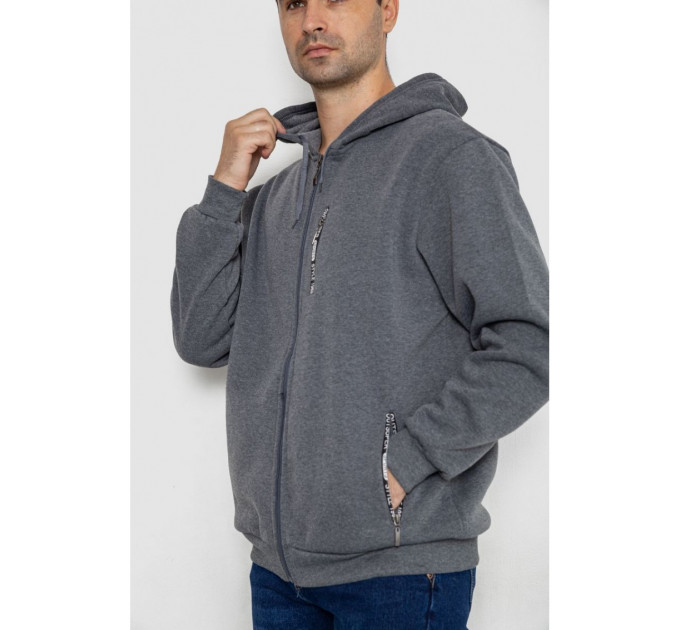 Кофта мужская на флисе с капюшоном 244R2563, цвет Серый