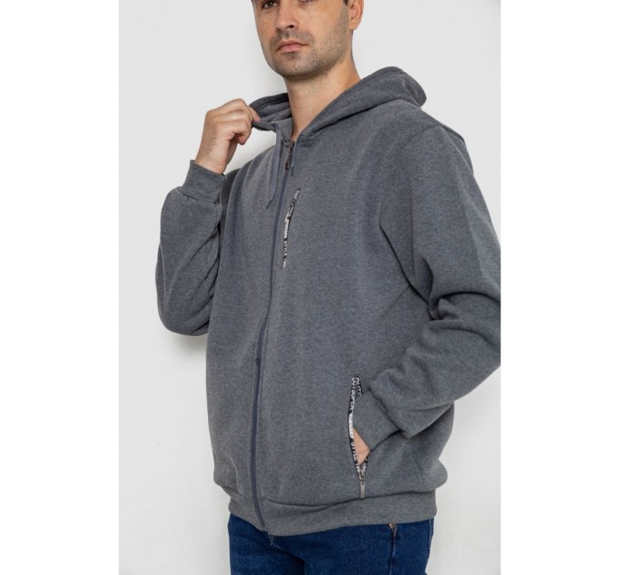 Кофта мужская на флисе с капюшоном 244R2563, цвет Серый