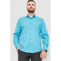 Сорочка чоловіча класична з принтом, колір бірюзово-синій, 214R7400