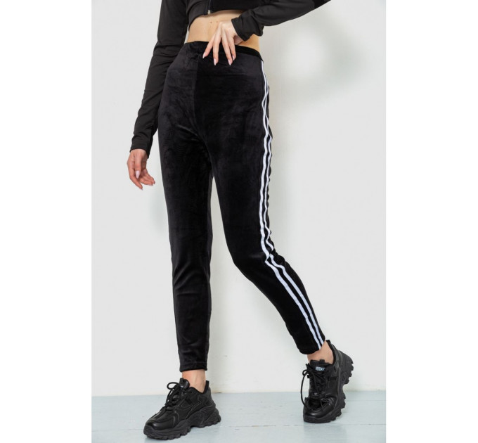 Спорт брюки женские велюровые, цвет черный, 244R5576