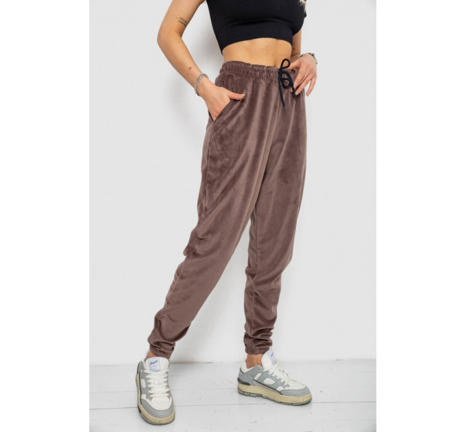 Спортивные брюки женские велюровые, цвет мокко, 238R58646