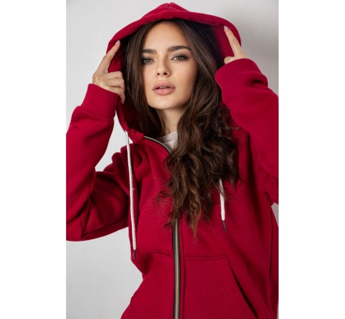 Спортивный женский костюм на флисе, цвет бордовый, 244R1555-1