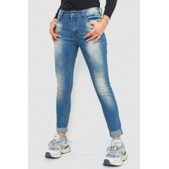 Джинсы женские с потертостями, цвет синий, 244RS06