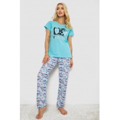Женская пижама с принтом, цвет бирюзовый, 243R2499