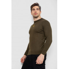Свитер мужской однотонный с вышивкой трезубец, цвет хаки, 161R008