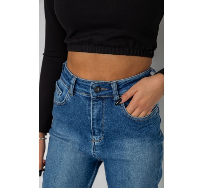 Джинси жіночі Mom-fit стрейч, колір синій, 244R1136