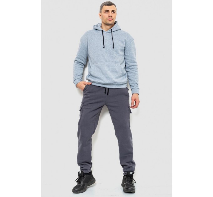 Спорт брюки мужские карго на флисе, цвет темно-серый, 241R0651 оптом