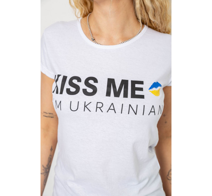 Футболка жіноча з патріотичним принтом, колір білий, 244R2213-1