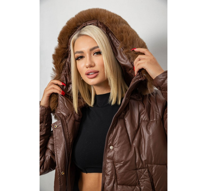 Куртка жіноча зимова коротка, колір коричневий, 244R865