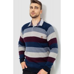 Светр-обманка чоловічий в смужку, колір синьо-бордовий, 161R901-1