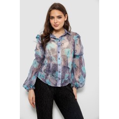 Блуза жіноча з принтом шифонова, колір блакитний, 230R1503-1