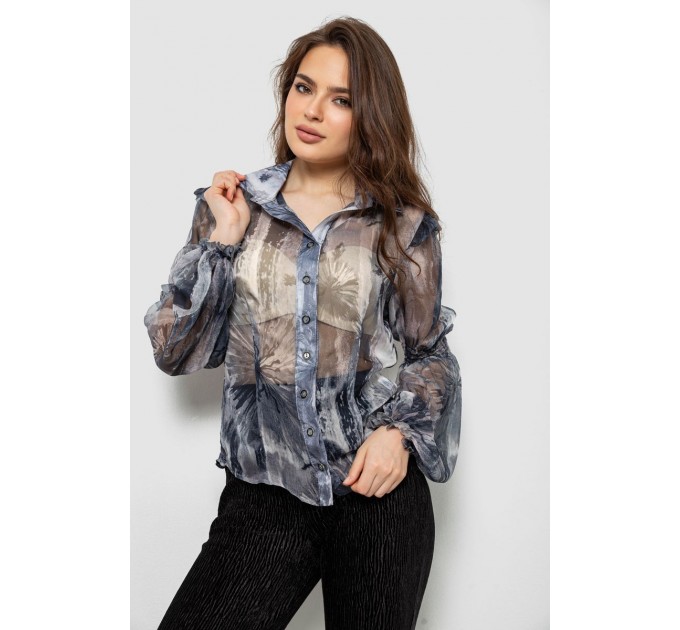 Блуза жіноча з принтом шифонова, колір сірий, 230R1503