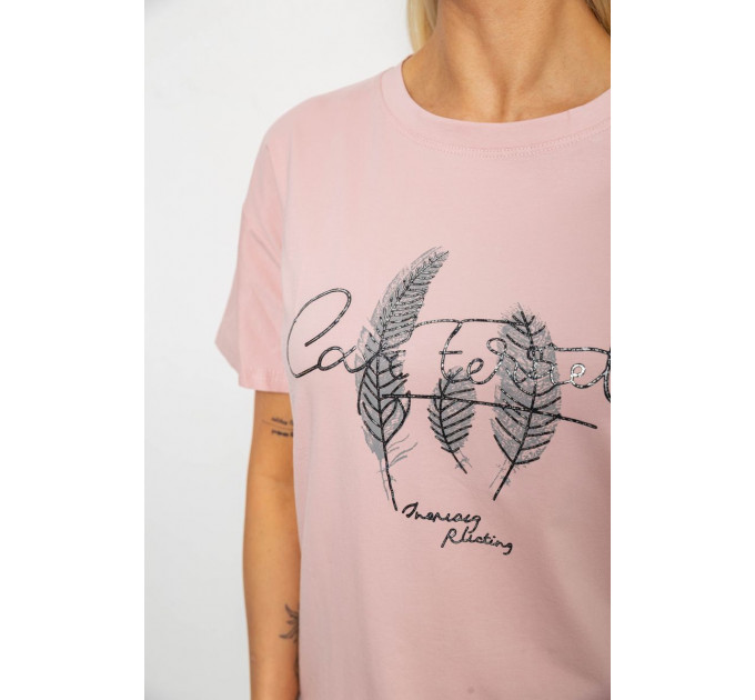 Футболка жіноча з принтом, колір персиковий, 221R2803