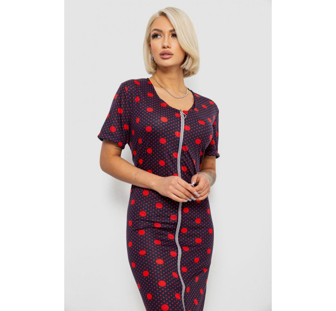 Халат жіночий на блискавці в горох, колір синьо-червоний, 257R1030-5