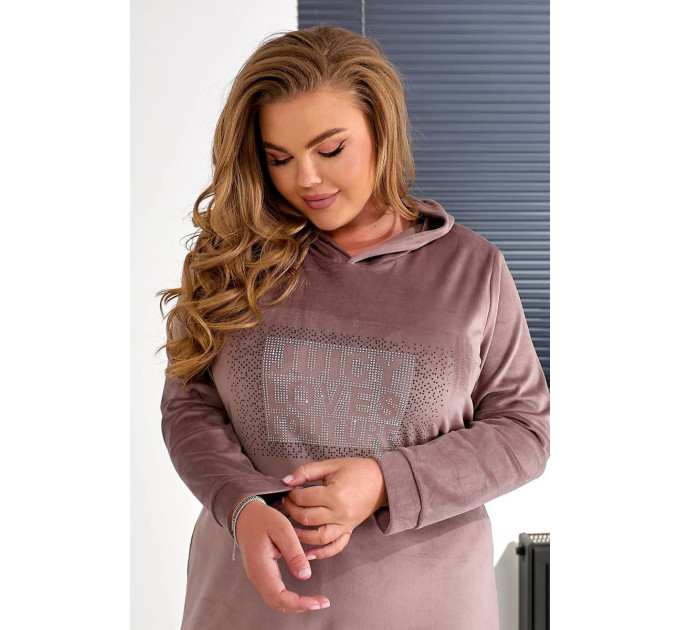 Туніка жіноча однотонна велюрова, колір мокко, 257R338