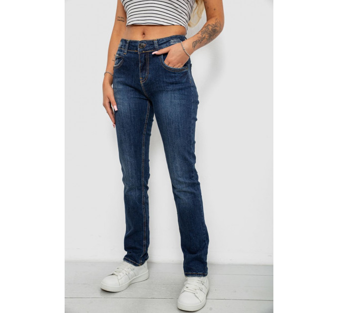 Джинси жіночі однотонні Straight fit, колір синій, 244R11489
