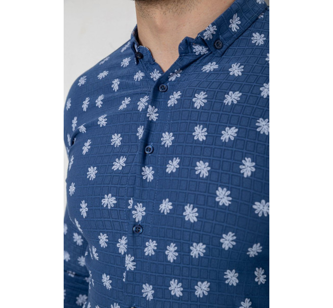 Сорочка чоловіча з принтом, колір джинс, 214R807
