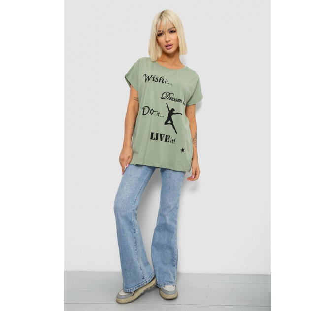 Футболка жіноча з принтом, колір оливковий, 244R3004