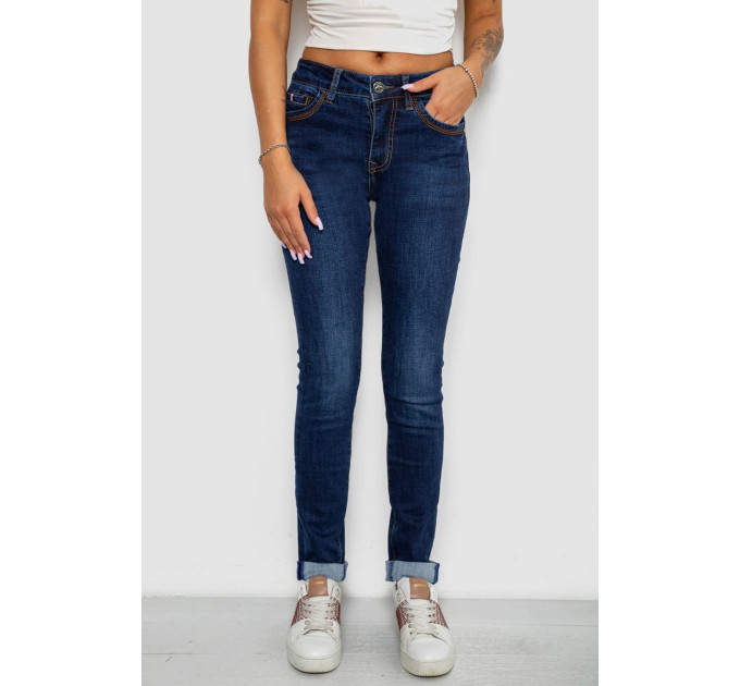 Джинси жіночі однотонні утеплені Skinny, колір синій, 244R5690