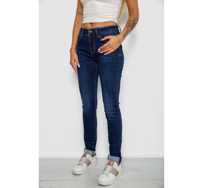 Джинси жіночі однотонні утеплені Skinny, колір синій, 244R5690