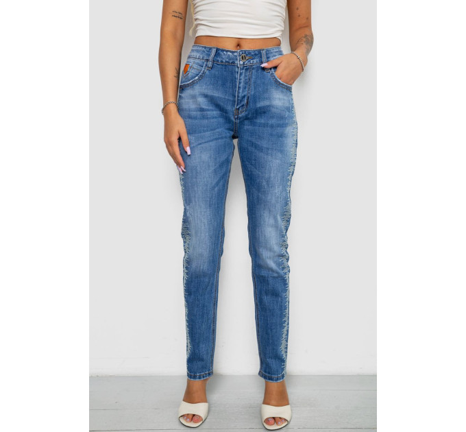 Джинси жіночі однотонні Straight fit, колір синій, 244RF-8196