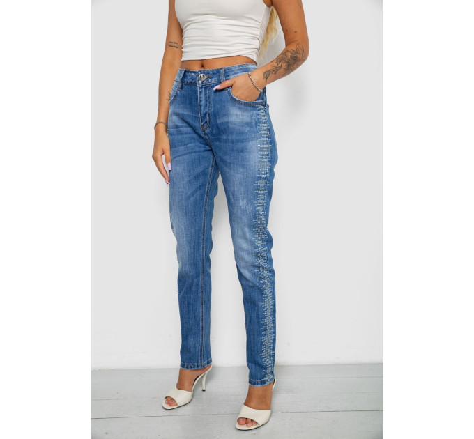 Джинси жіночі однотонні Straight fit, колір синій, 244RF-8196