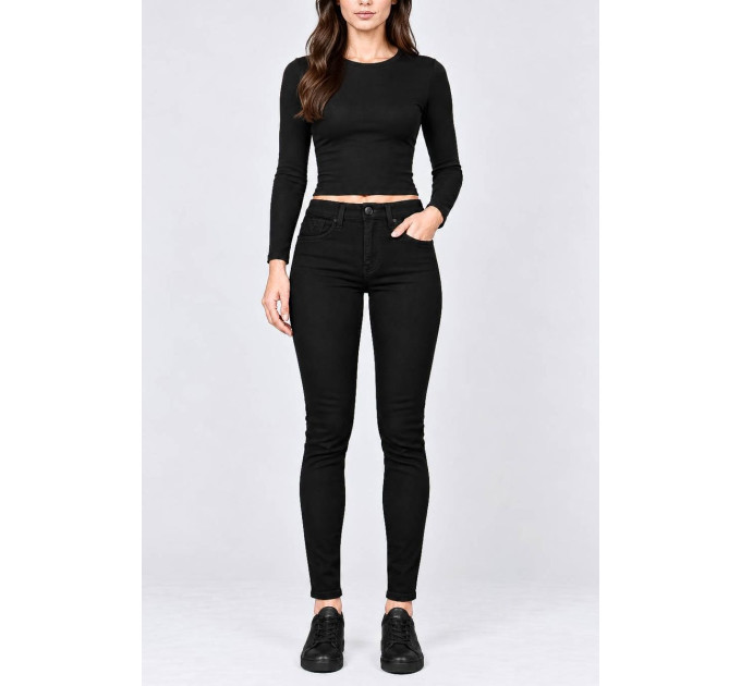 Джинси жіночі однотонні Slim fit, колір чорний, 244RF-81739