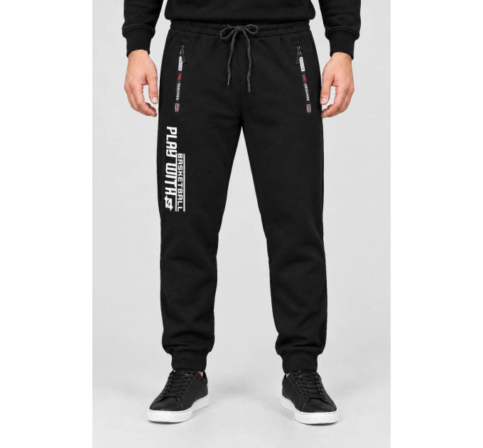Спортивні штани чоловічі однотонні на флісі, колір чорний, 129R6126-5 Спортивні штани чоловічі однотонні на флісі, колір чорний, 129R6126-5