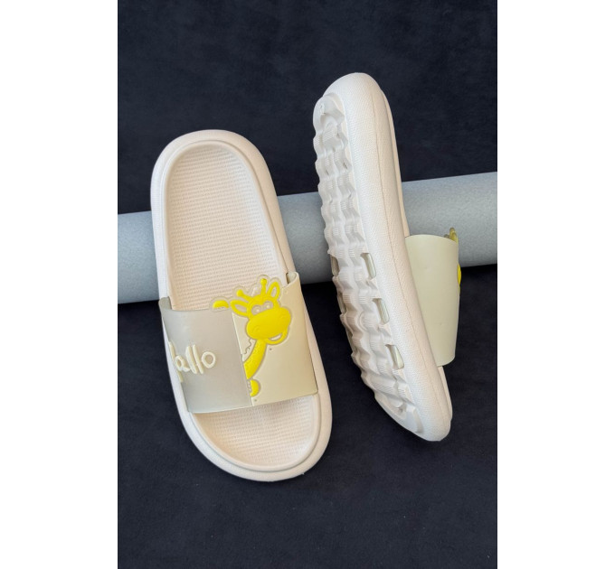 Шльопанці жіночі з аплікацією, колір бежевий, 243R5028-4
