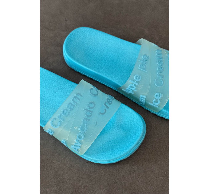 Шльопанці жіночі з аплікацією, колір блакитний, 243R5030-213A