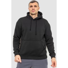 Худі чоловічий на флісі однотонний, колір чорний, 241R2650